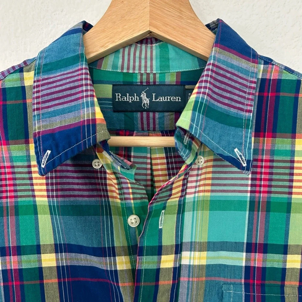Ralph Lauren Mens Button Up Shirt Plaid, Preppy, Size Medium Y2K Streetwear